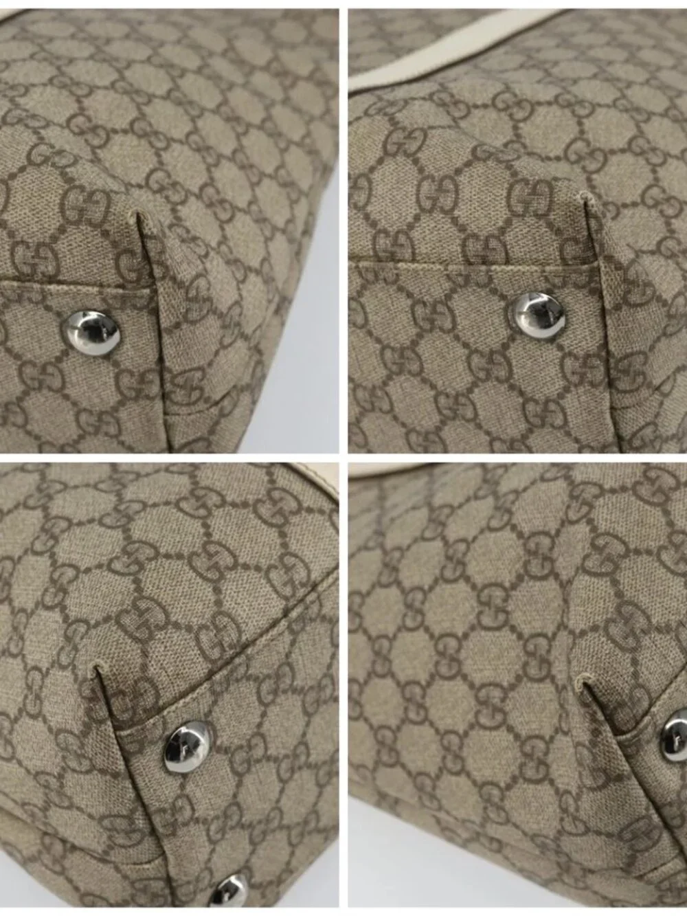 Gucci Beige Monogram Canvas Tote with Cream Leather Trim